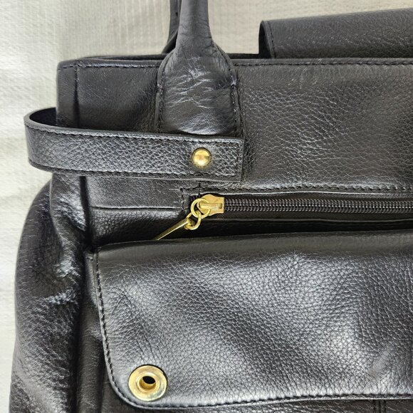 Wilson Leather Black Medium Two Handled Handbag Purse Exterior Pockets Shoulder - Picture 3 of 11